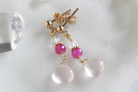 - Rose Quartz k14gf ピアス -