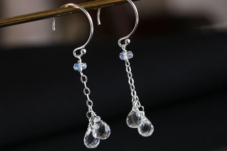 - White Topaz ダイヤカットチェーンSVピアス -