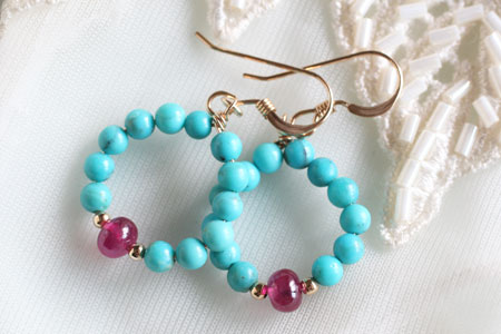 - Turquoise & Ruby k14gf ピアス -