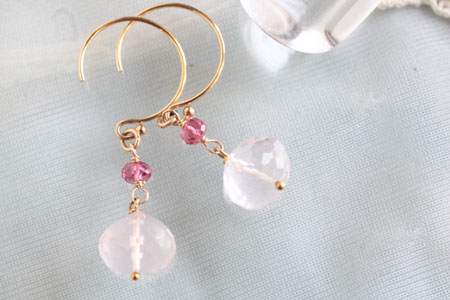 - Rose Quartz k14gfピアス -